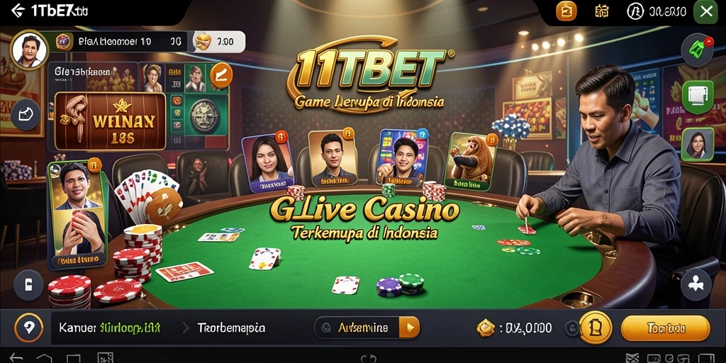 Screenshot gameplay 11TBET menampilkan dealer langsung dan suasana kasino yang menarik.