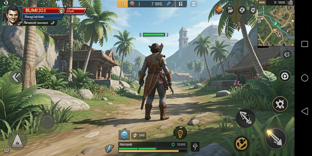 Tampilan screenshot utama BUMI303 yang penuh aksi strategi.