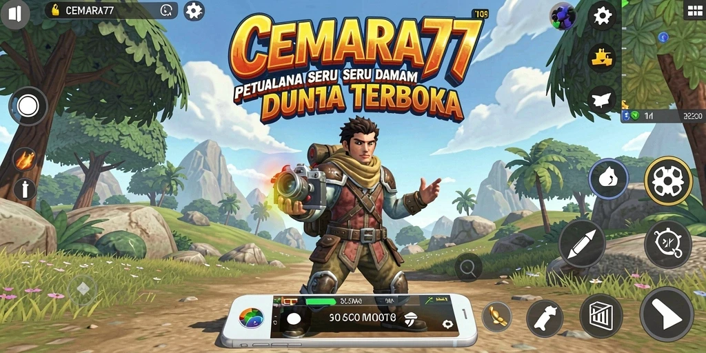 Tangkapan layar gameplay CEMARA77 yang penuh aksi di dunia terbuka.
