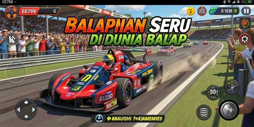 Gameplay seru dalam balapan di EE789 dengan trek menantang.