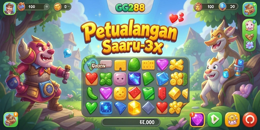 Tampilan gameplay GG288 yang penuh warna dan seru dalam Match-3.
