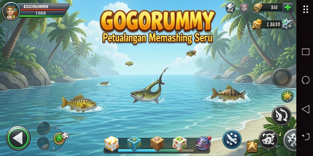 Screenshot GOGORUMMY menampilkan momen menangkap ikan yang mendebarkan.