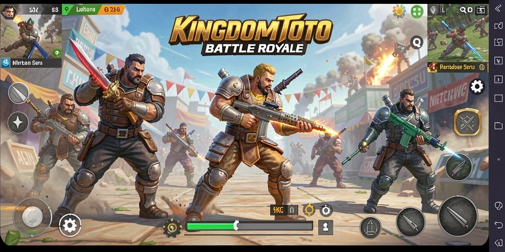 Screenshot KINGDOMTOTO menampilkan duel seru dalam arena Battle Royale.