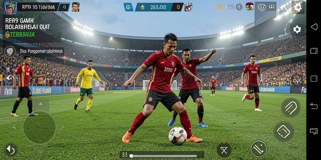 Screenshot gameplay RP79 menampilkan aksi seru di lapangan sepak bola.