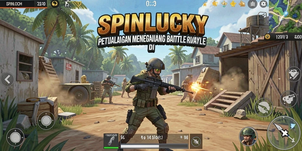 Gameplay seru SPINLUCKY dalam pertempuran Battle Royale.
