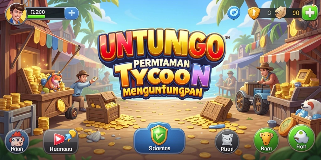 Tampilan gameplay seru di UNTUNGGO dengan fitur manajemen bisnis.