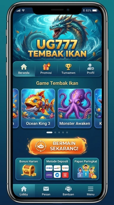 Tampilan utama aplikasi ug777 dengan berbagai kategori aplikasi.
